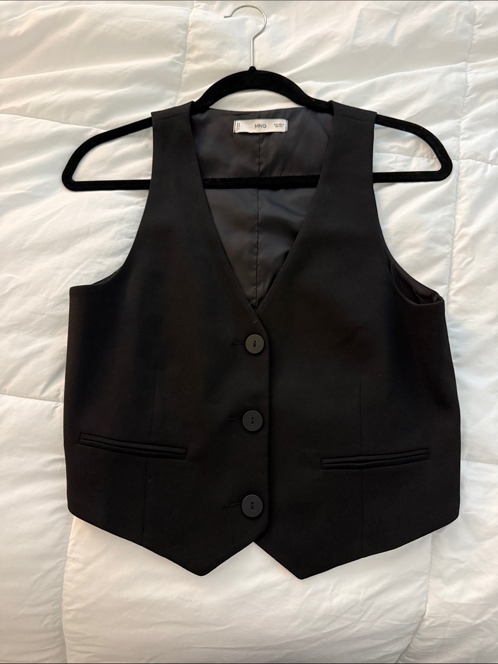 Mango Black Tailored Vest S Button Front V-Neck Suit Waistcoat